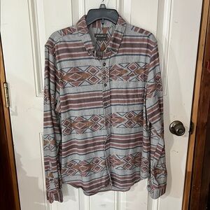 Eddie Bauer Men's Casual Button Down Shirt - Gray and Brown